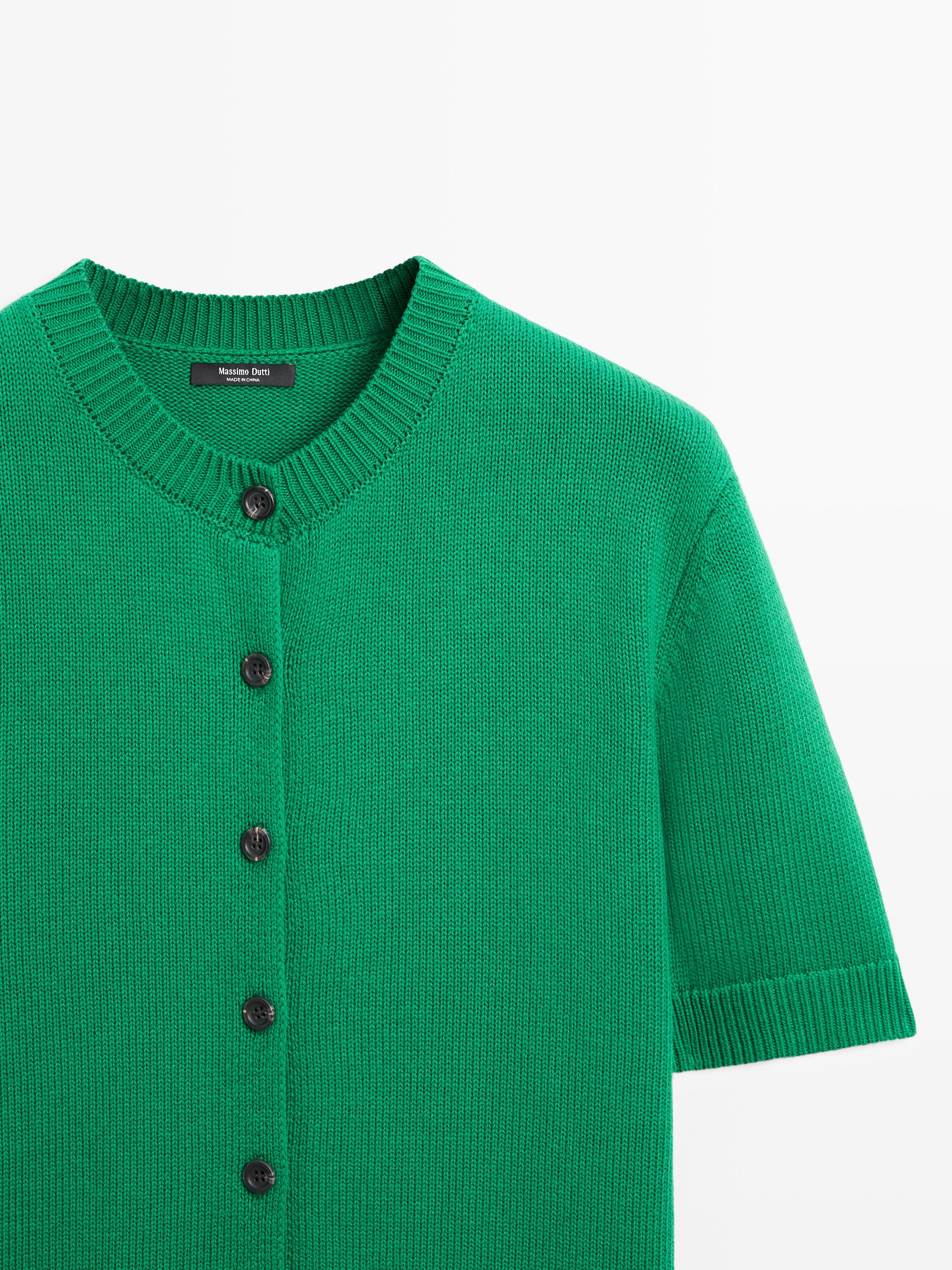 Cotton blend short sleeve knit cardigan